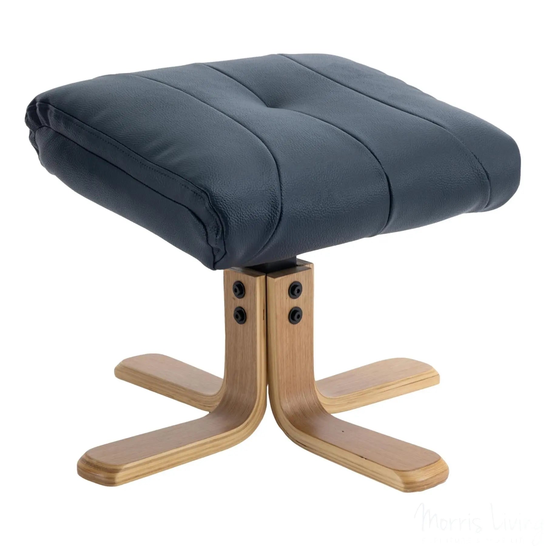 The Dubai - Swivel Recliner Chair & Matching Footstool in Navy Plush Faux Leather Morris Living