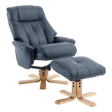 The Dubai - Swivel Recliner Chair & Matching Footstool in Navy Plush Faux Leather Morris Living