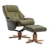 The Dubai - Swivel Recliner Chair & Matching Footstool in Olive Green Plush Faux Leather Morris Living