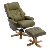 The Dubai - Swivel Recliner Chair & Matching Footstool in Olive Green Plush Faux Leather Morris Living