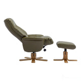 The Dubai - Swivel Recliner Chair & Matching Footstool in Olive Green Plush Faux Leather Morris Living