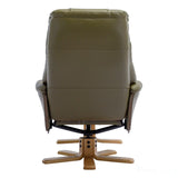 The Dubai - Swivel Recliner Chair & Matching Footstool in Olive Green Plush Faux Leather Morris Living