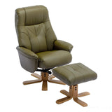 The Dubai - Swivel Recliner Chair & Matching Footstool in Olive Green Plush Faux Leather Morris Living - thumbnail 1