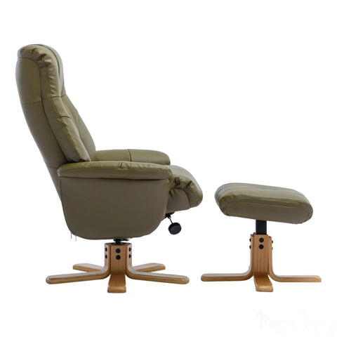 The Dubai - Swivel Recliner Chair & Matching Footstool in Olive Green Plush Faux Leather Morris Living - image 2
