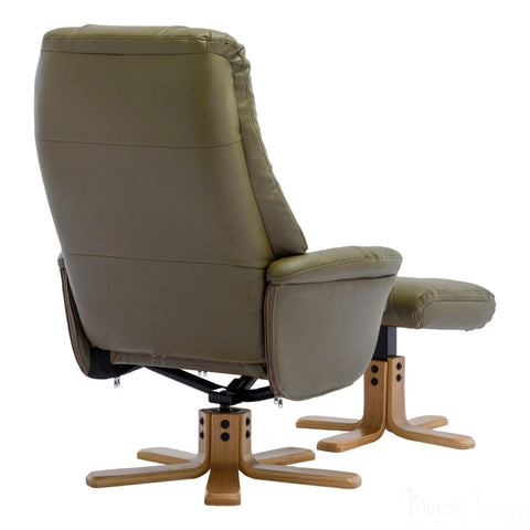 The Dubai - Swivel Recliner Chair & Matching Footstool in Olive Green Plush Faux Leather Morris Living - image 6