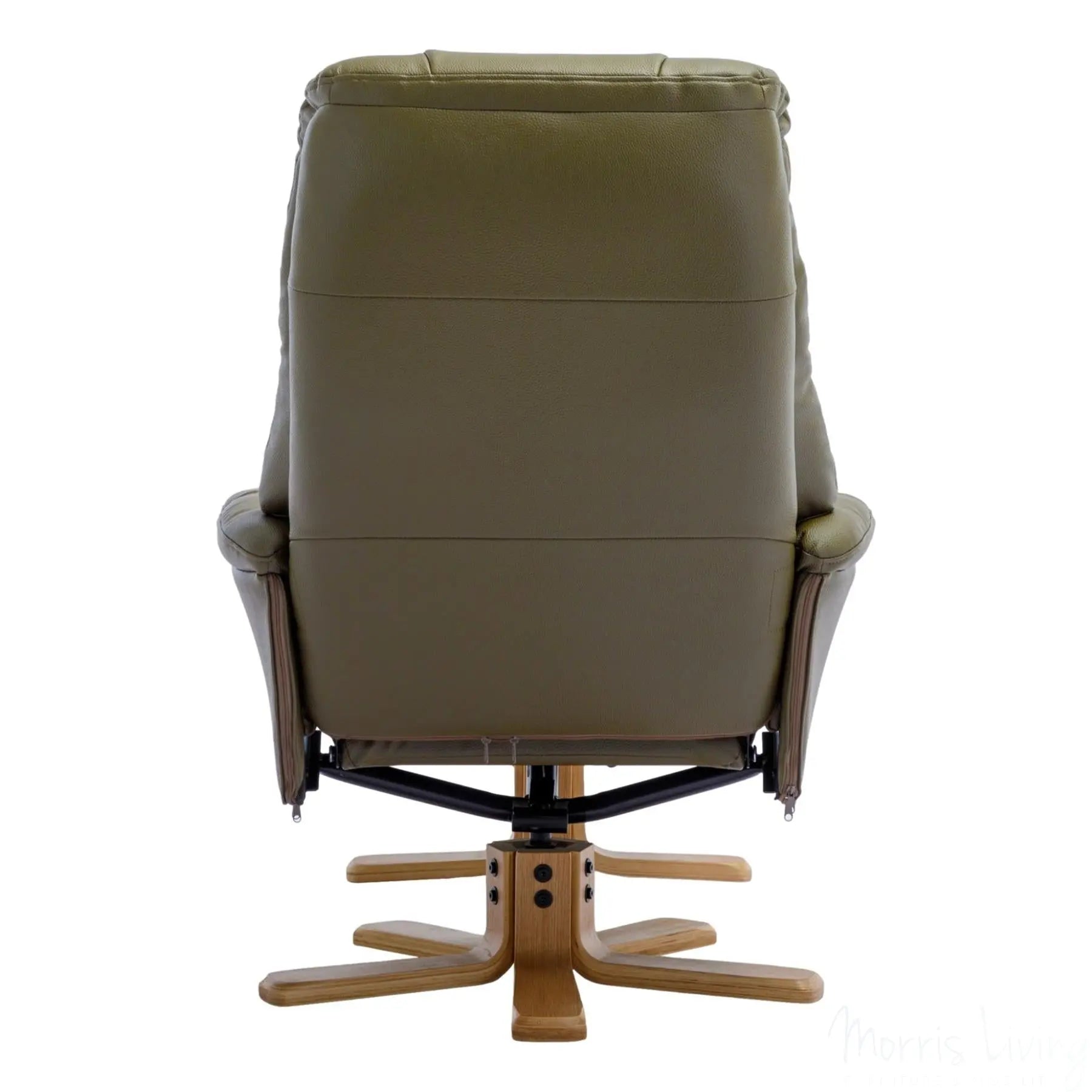 The Dubai - Swivel Recliner Chair & Matching Footstool in Olive Green Plush Faux Leather Morris Living