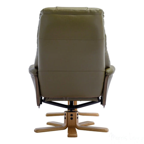 The Dubai - Swivel Recliner Chair & Matching Footstool in Olive Green Plush Faux Leather Morris Living - image 7