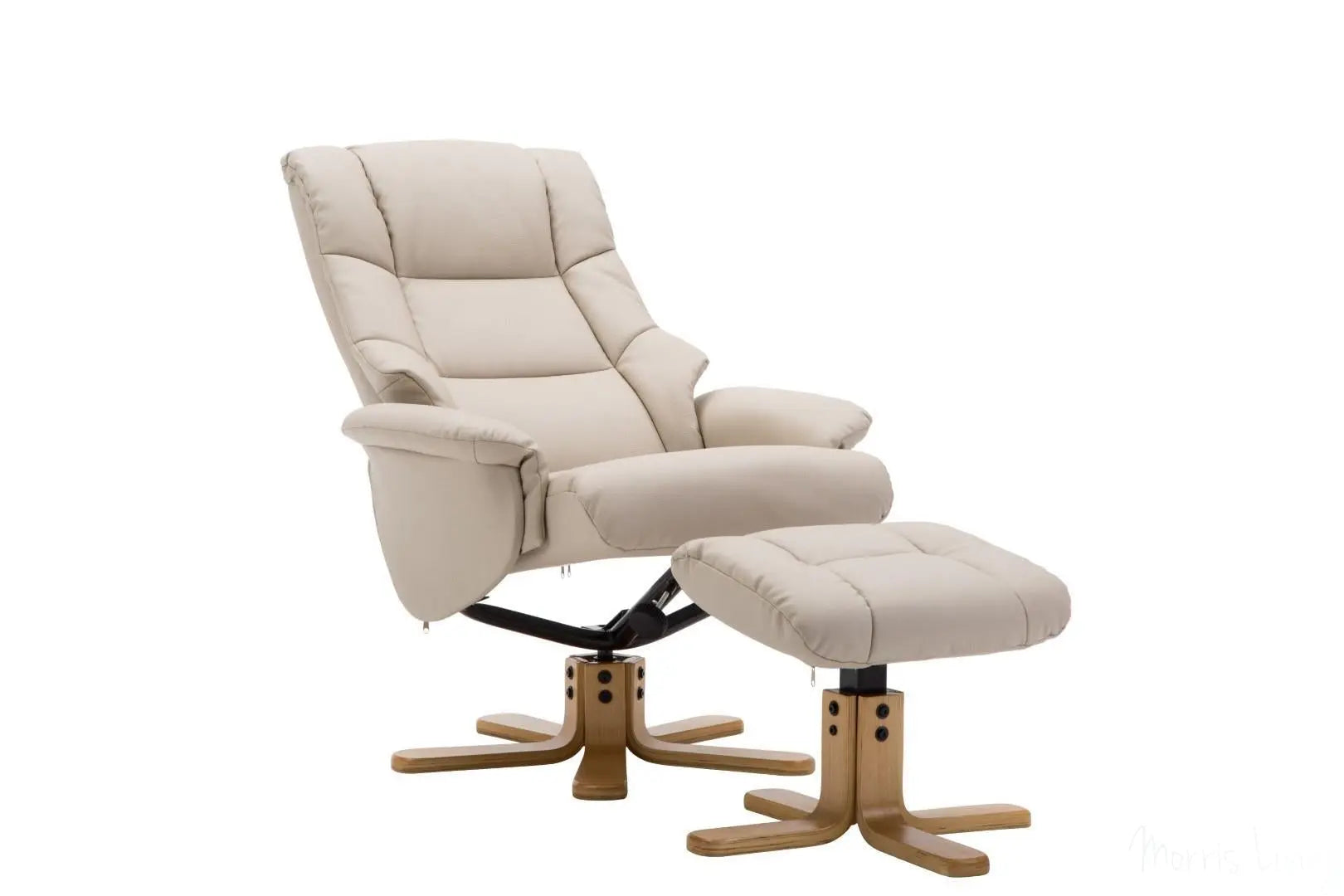 The Florence, Swivel Recliner Chair & Footstool in Bone PU Faux Leather GFA