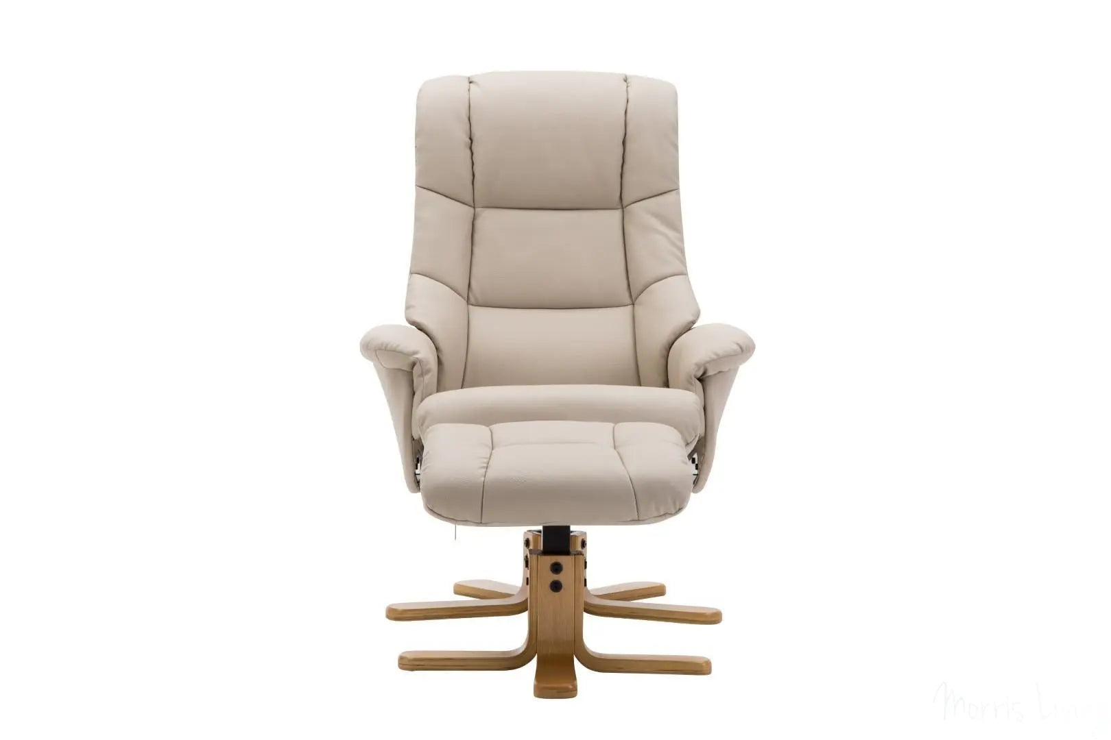 The Florence, Swivel Recliner Chair & Footstool in Bone PU Faux Leather GFA