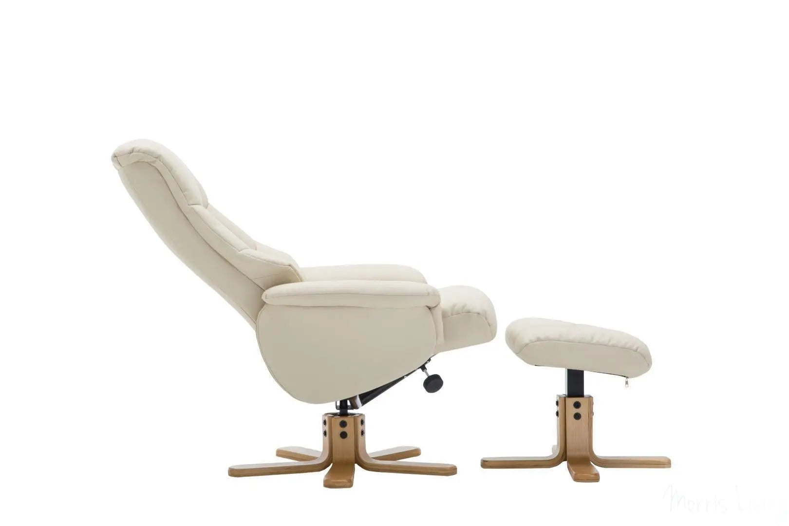 The Florence, Swivel Recliner Chair & Footstool in Cream PU Faux Leather GFA