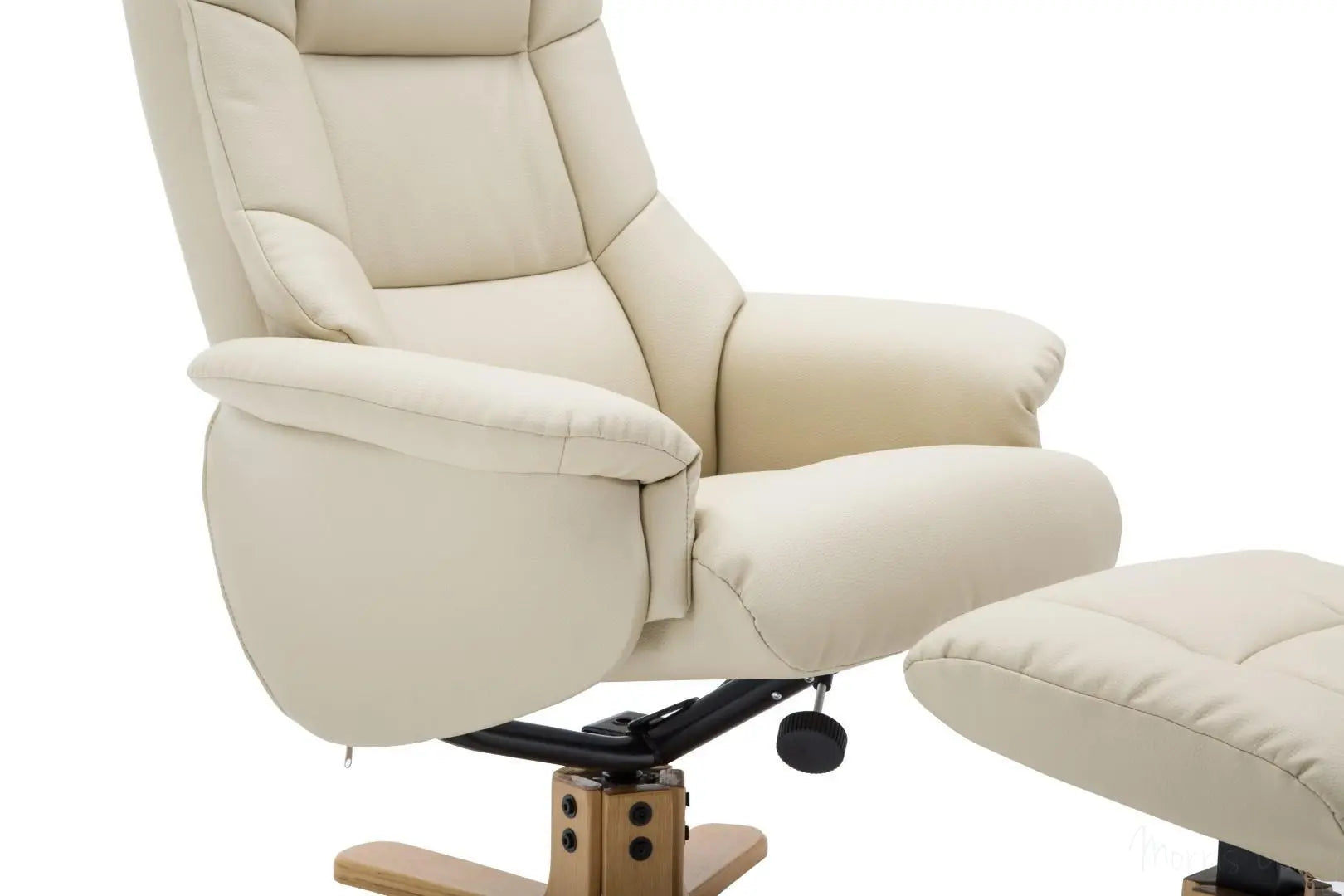 The Florence, Swivel Recliner Chair & Footstool in Cream PU Faux Leather GFA
