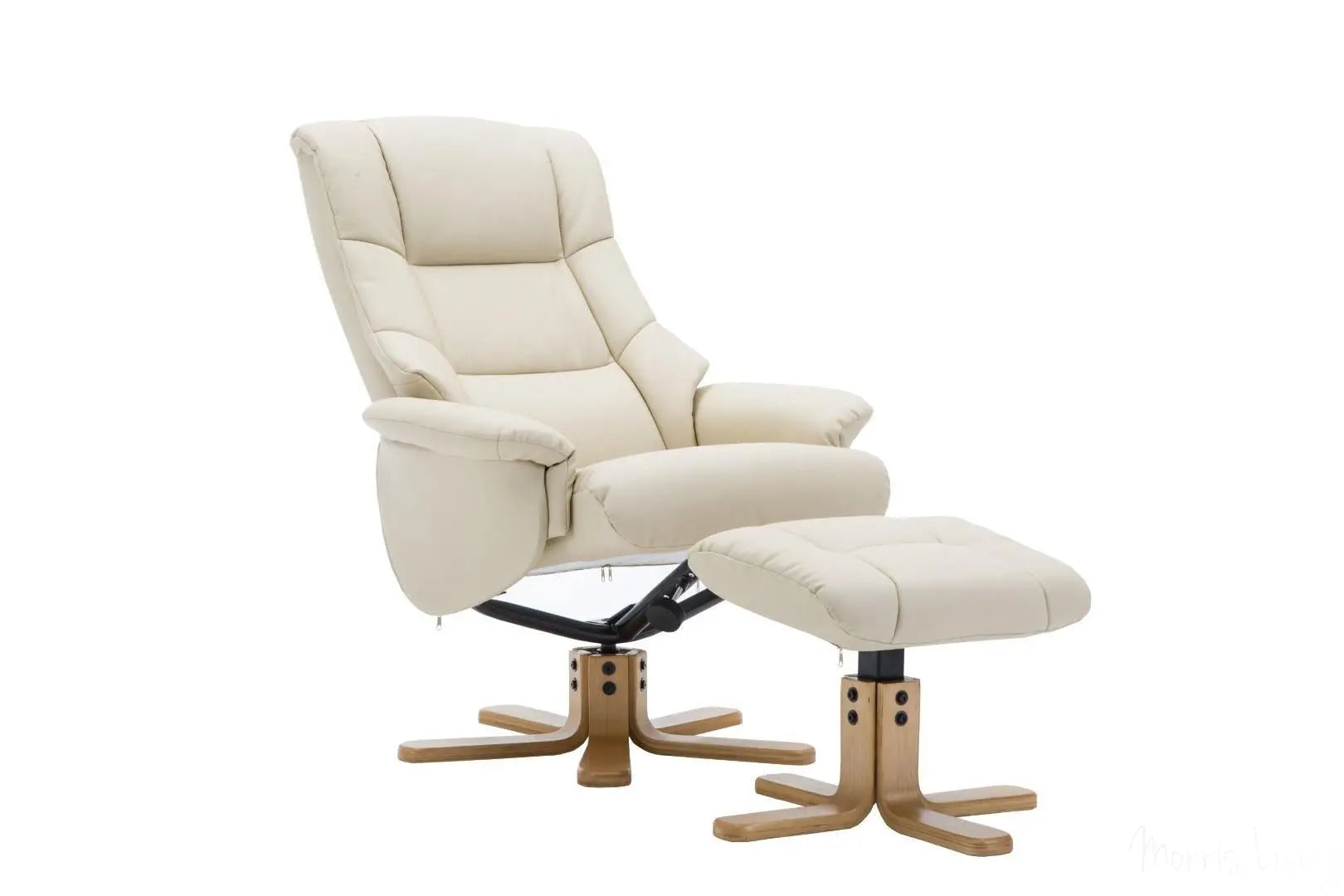 The Florence, Swivel Recliner Chair & Footstool in Cream PU Faux Leather GFA