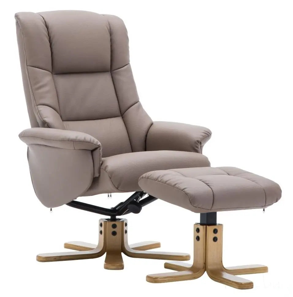 The Florence, Swivel Recliner Chair & Footstool in Earth PU Faux Leather GFA