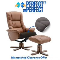 The Florence, Swivel Recliner Chair & Footstool in Tan PU Faux Leather - Mismatched - Clearance Offer GFA