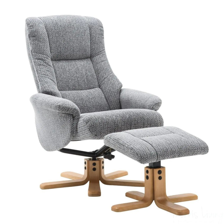 The Florida Lake Blue Fabric Swivel Recliner Chair & Matching Footstool Global Furniture Alliance - image 1