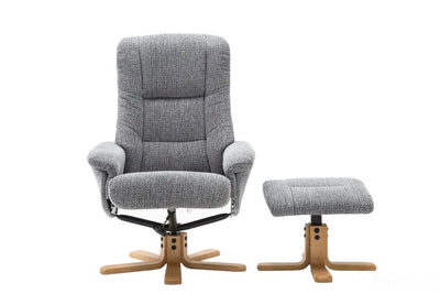 The Florida Lake Blue Fabric Swivel Recliner Chair & Matching Footstool Global Furniture Alliance