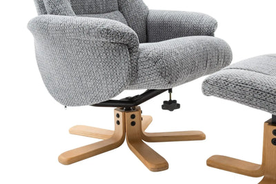The Florida Lake Blue Fabric Swivel Recliner Chair & Matching Footstool Global Furniture Alliance