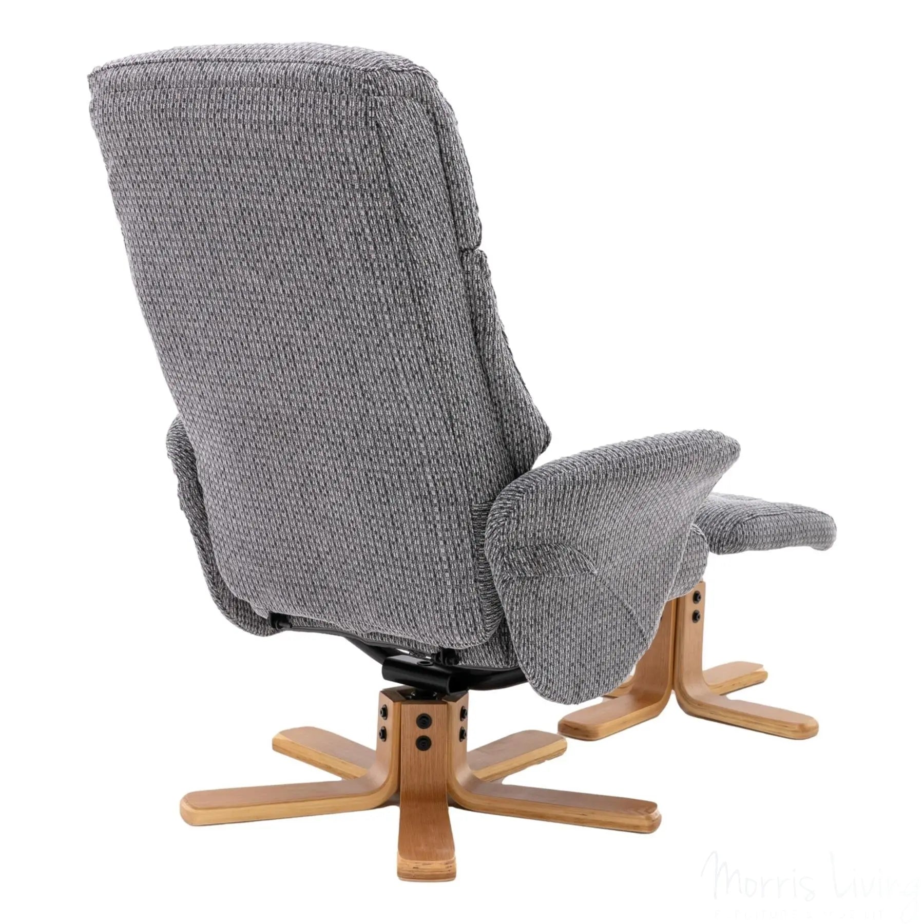 The Giza - Fabric Swivel Recliner Chair & Matching Footstool in Lake Blue Morris Living
