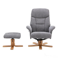 The Giza - Fabric Swivel Recliner Chair & Matching Footstool in Lake Blue Morris Living