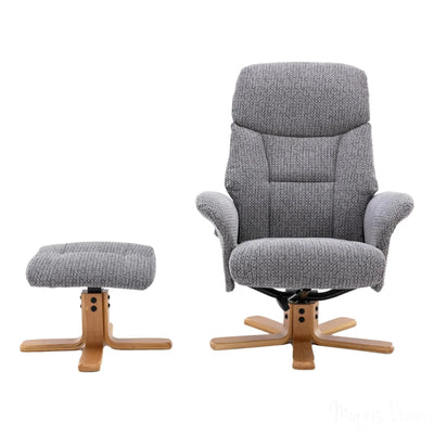 The Giza - Fabric Swivel Recliner Chair & Matching Footstool in Lake Blue Morris Living