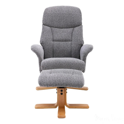 The Giza - Fabric Swivel Recliner Chair & Matching Footstool in Lake Blue Morris Living