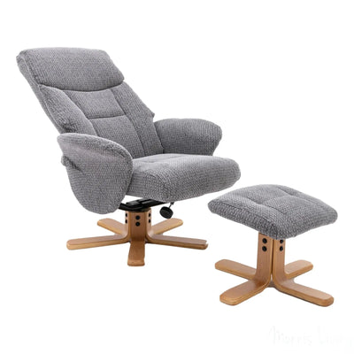The Giza - Fabric Swivel Recliner Chair & Matching Footstool in Lake Blue Morris Living
