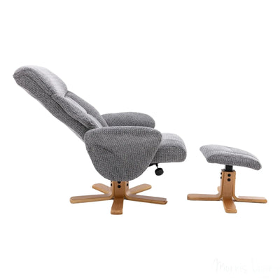 The Giza - Fabric Swivel Recliner Chair & Matching Footstool in Lake Blue Morris Living