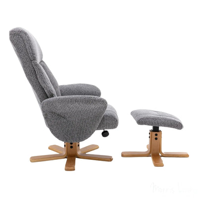 The Giza - Fabric Swivel Recliner Chair & Matching Footstool in Lake Blue Morris Living