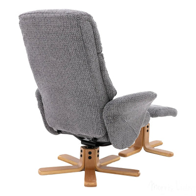 The Giza - Fabric Swivel Recliner Chair & Matching Footstool in Lake Blue Morris Living
