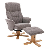The Giza - Fabric Swivel Recliner Chair & Matching Footstool in Latte Morris Living