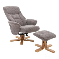 The Giza - Fabric Swivel Recliner Chair & Matching Footstool in Latte Morris Living