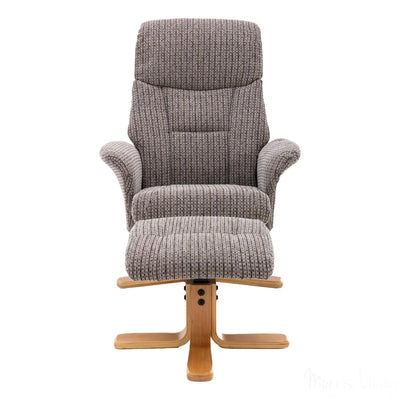 The Giza - Fabric Swivel Recliner Chair & Matching Footstool in Latte Morris Living