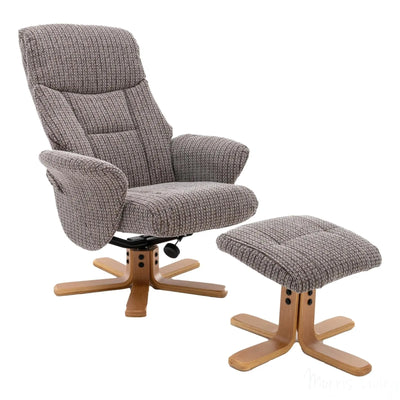 The Giza - Fabric Swivel Recliner Chair & Matching Footstool in Latte Morris Living