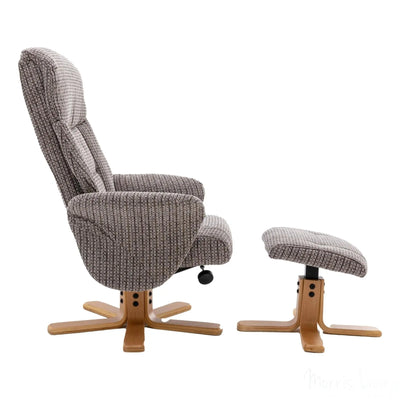 The Giza - Fabric Swivel Recliner Chair & Matching Footstool in Latte Morris Living
