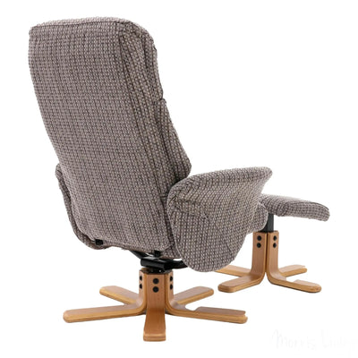 The Giza - Fabric Swivel Recliner Chair & Matching Footstool in Latte Morris Living