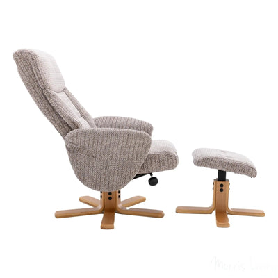 The Giza - Fabric Swivel Recliner Chair & Matching Footstool in Wheat Morris Living