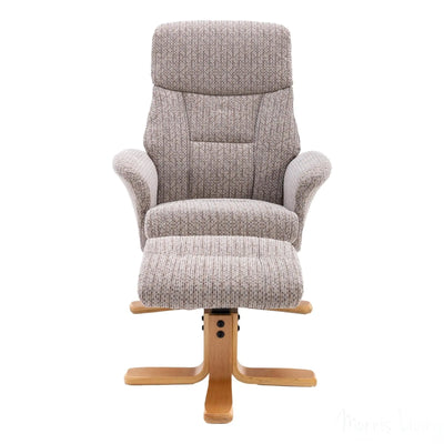 The Giza - Fabric Swivel Recliner Chair & Matching Footstool in Wheat Morris Living