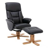The Giza - Faux Leather Swivel Recliner Chair & Footstool in Black - Refurbished Morris Living