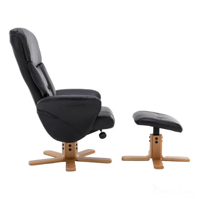 The Giza - Faux Leather Swivel Recliner Chair & Footstool in Black - Refurbished Morris Living