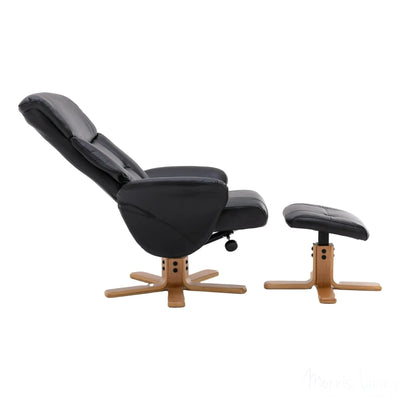 The Giza - Faux Leather Swivel Recliner Chair & Footstool in Black - Refurbished Morris Living