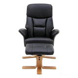 The Giza - Faux Leather Swivel Recliner Chair & Footstool in Black - Refurbished Morris Living