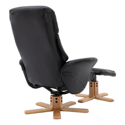 The Giza - Faux Leather Swivel Recliner Chair & Footstool in Black - Refurbished Morris Living
