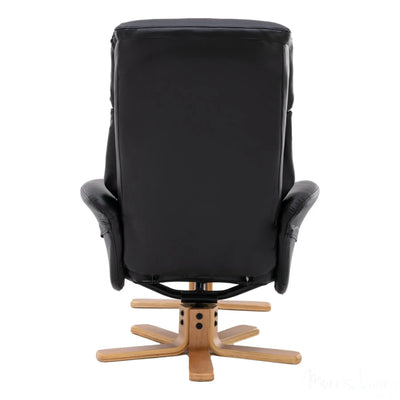 The Giza - Faux Leather Swivel Recliner Chair & Footstool in Black - Refurbished Morris Living