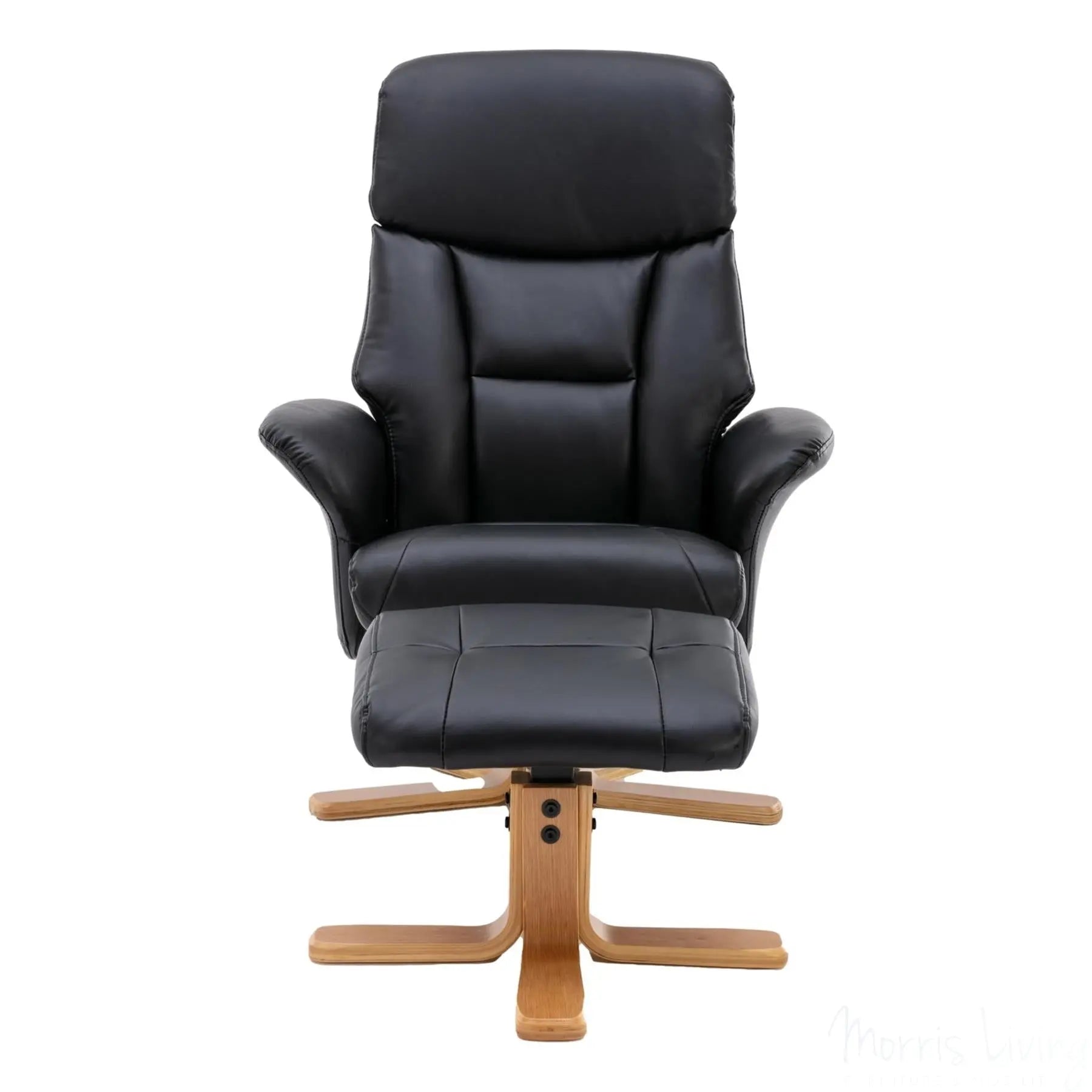 The Giza - Faux Leather Swivel Recliner Chair & Matching Footstool in Black Morris Living