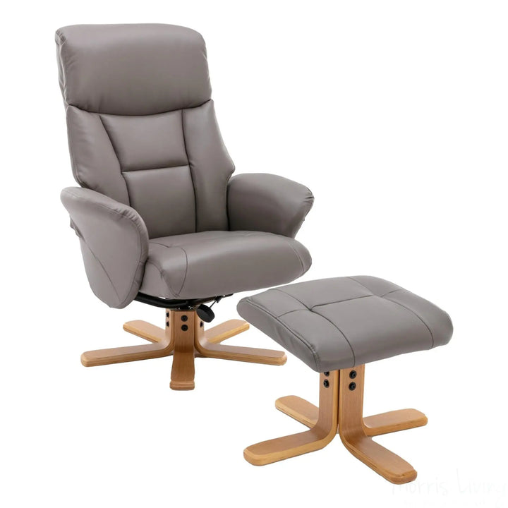 The Giza - Faux Leather Swivel Recliner Chair & Matching Footstool in Grey Morris Living - image 1