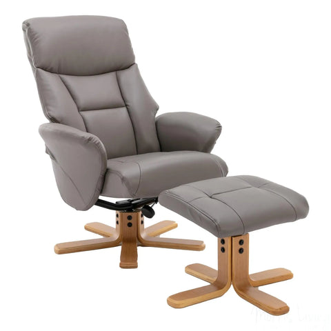 The Giza - Faux Leather Swivel Recliner Chair & Matching Footstool in Grey Morris Living - image 2