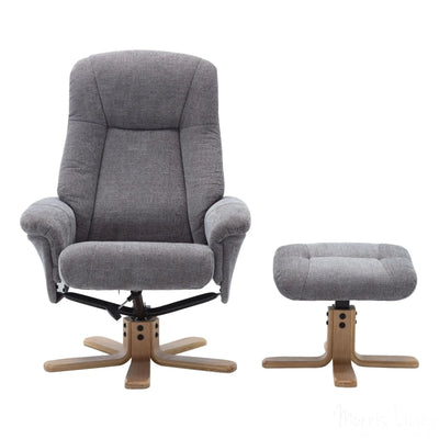 The Hawaii Swivel Recliner Chair & Footstool in Lille Charcoal Fabric GFA
