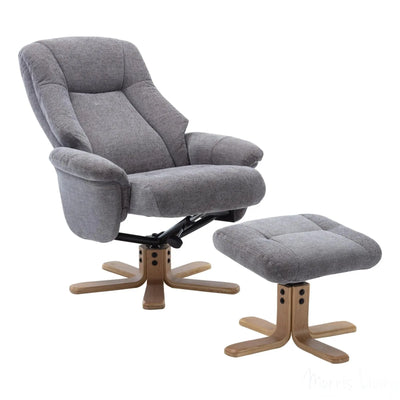 The Hawaii Swivel Recliner Chair & Footstool in Lille Charcoal Fabric GFA