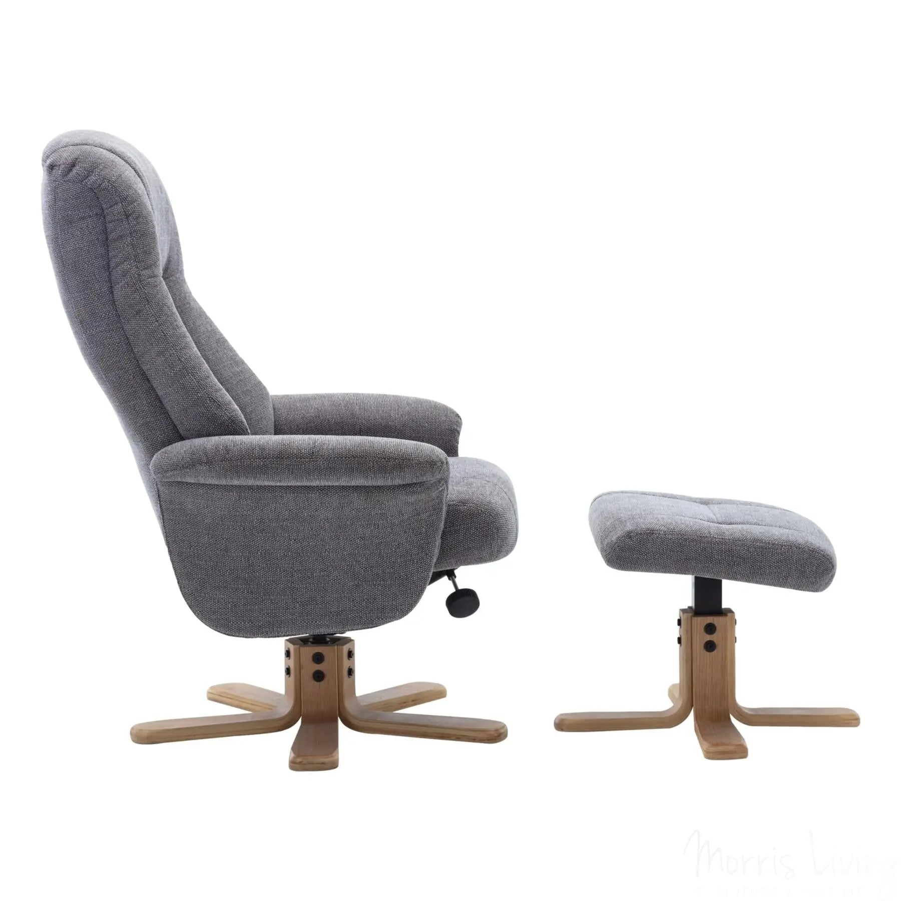 The Hawaii Swivel Recliner Chair & Footstool in Lille Charcoal Fabric GFA