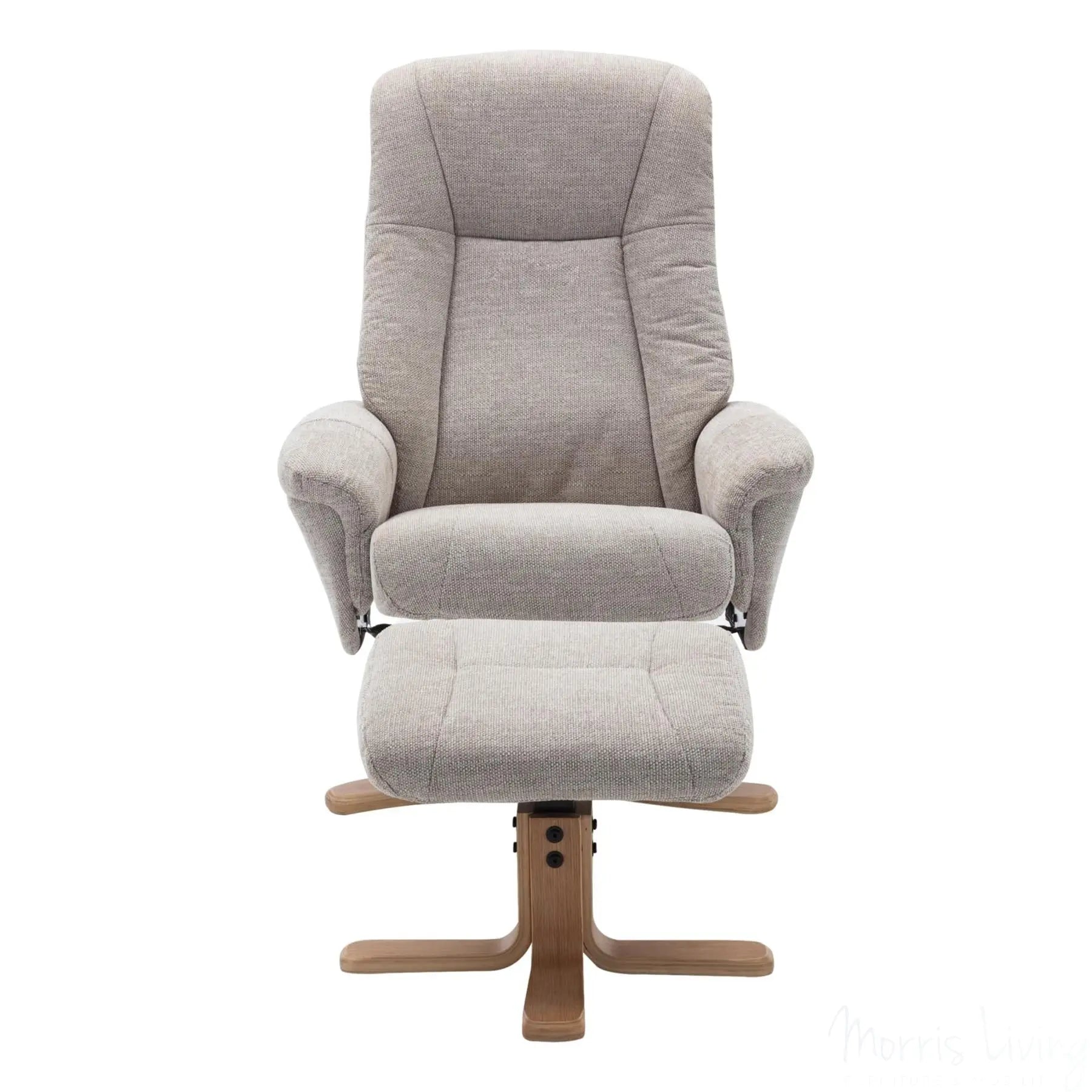 The Hawaii Swivel Recliner Chair & Footstool in Lille Sand Fabric GFA